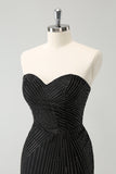 Sparkly Black Tight Strapless Short Homecoming Dress with Beading