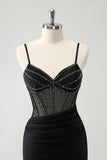 Glitter Black Tight Short Spaghetti Straps Corset Homecoming Dresses