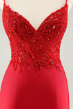Gorgeous Red Bodycon Spaghetti Straps Short Homecoming Dress with Sequins