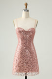 Sparkly Blush A Line Spaghetti Straps Short Homecoming Dress with Sequins