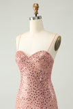 Sparkly Blush A Line Spaghetti Straps Short Homecoming Dress with Sequins