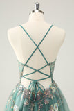 Glitter Grey Green A Line Spaghetti Straps Sequins Homecoming Dresses with Appliques