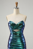 Chic Teal Blue Strapless Keyhole Pleated Tight Homecoming Dress