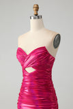 Chic Strapless Keyhole Pleated Fuchsia Tight Homecoming Dress
