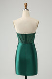 Classy Sparkly Dark Green Tight Strapless Short Homecoming Dress with Beading