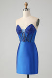 Classy Sparkly Royal Blue Tight Strapless Short Homecoming Dress with Beading