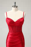 Classy Red Bodycon Corset Short Homecoming Dress with Lace Up Back