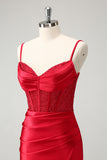 Classy Red Bodycon Corset Short Homecoming Dress with Lace Up Back