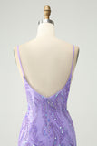 Sparkly Purple Tight Spaghetti Straps Short Homecoming Dress with Sequins