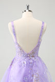 Sparkly Lilac A Line Spaghetti Straps Sequins Corset Short Appliqued Homecoming Dress