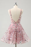 Blush A Line Spaghetti Straps Short Corset Homecoming Dress with Sequins