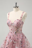 Blush A Line Spaghetti Straps Short Corset Homecoming Dress with Sequins