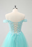 Light Green A Line Sequins Pleated Corset Off The Shoulder Short Homecoming Dress