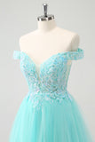 Light Green A Line Sequins Pleated Corset Off The Shoulder Short Homecoming Dress