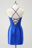 Sparkly Royal Blue Sequin Pleated Tight Corset Short Homecoming Dress