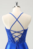 Sparkly Royal Blue Sequin Pleated Tight Corset Short Homecoming Dress