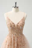 Blush A Line Spaghetti Straps Sequin Tulle Homecoming Dress with Beading