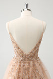 Blush A Line Spaghetti Straps Sequin Tulle Homecoming Dress with Beading