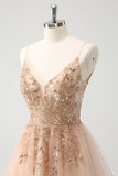 Blush A Line Spaghetti Straps Sequin Tulle Homecoming Dress with Beading