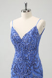 Sparkly Blue Spaghetti Straps Tight Sequin Short Homecoming Dress