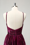 Purple A Line Pleated Hollow Out Short Metallic Homecoming Dress