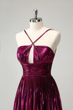 Purple A Line Pleated Hollow Out Short Metallic Homecoming Dress