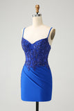 Royal Blue Glitter Beading Corset Homecoming Dress