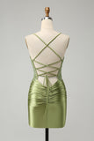 Sparkly Light Green Spaghetti Straps Sequins Corset Homecoming Dress