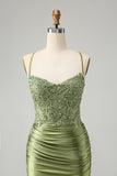 Sparkly Light Green Spaghetti Straps Sequins Corset Homecoming Dress