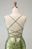 Sparkly Light Green Spaghetti Straps Sequins Corset Homecoming Dress