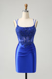 Sparkly Royal Blue Beading Corset Homecoming Dress