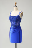 Sparkly Royal Blue Beading Corset Homecoming Dress