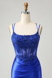 Sparkly Royal Blue Beading Corset Homecoming Dress