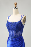 Sparkly Royal Blue Beading Corset Homecoming Dress