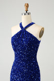 Glitter Lilac Bodycon Halter Sequin Short Homecoming Dress with Tassels