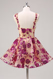 Fuchsia A Line Spaghetti Straps Short Sequins Corset Homecoming Dress