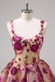 Fuchsia A Line Spaghetti Straps Short Sequins Corset Homecoming Dress