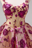 Fuchsia A Line Spaghetti Straps Short Sequins Corset Homecoming Dress