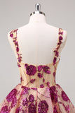 Fuchsia A Line Spaghetti Straps Short Sequins Corset Homecoming Dress