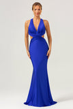 Mermaid Cut Out Ruched Backless Long Royal Blue Bridesmaid Dress