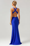 Royal Blue Mermaid Cut Out Ruched Backless Long Bridesmaid Dress