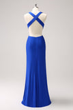 Royal Blue Mermaid Cut Out Ruched Backless Long Bridesmaid Dress