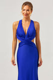 Mermaid Cut Out Ruched Backless Long Royal Blue Bridesmaid Dress