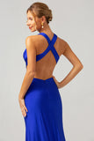 Mermaid Cut Out Ruched Backless Long Royal Blue Bridesmaid Dress