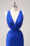 Royal Blue Mermaid Cut Out Ruched Backless Long Bridesmaid Dress