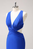 Royal Blue Mermaid Cut Out Ruched Backless Long Bridesmaid Dress