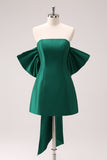 Dark Green A Line Strapless Short Homecoming Dress with Bow