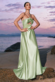 Light Green A-Line Halter Satin Hollow Out Long Bridesmaid Dress with Flower