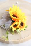 Men's Sunflower Brooch And Pearl Coil Wrist Flower For Wedding