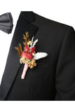 Men's Burgundy Corsage Buttonhole Brooch Pins Dry Flower Wedding Party